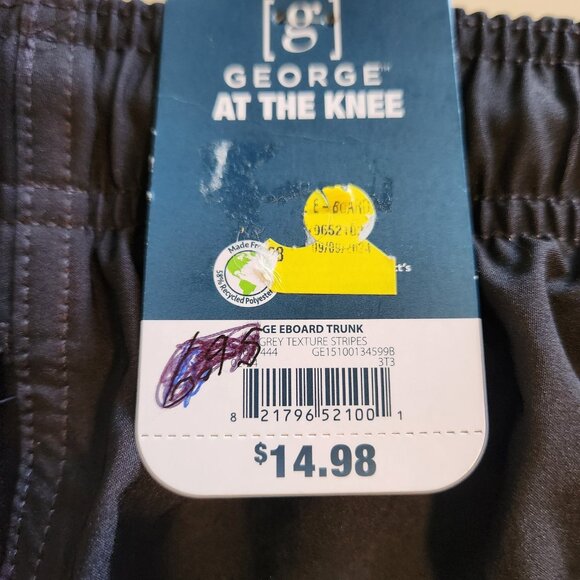 George At The Knee Swim Trunks Grey Black Striped Mens 2XL (44-46) NEW‎ NWT - Picture 5 of 12